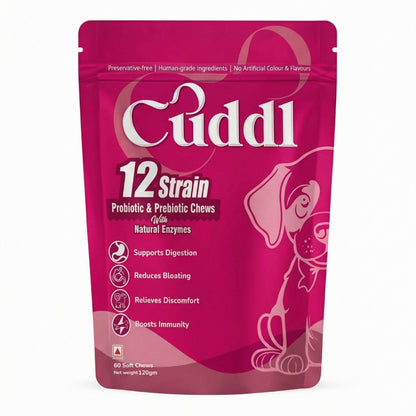 Cuddl 12-Strain Probiotic & Prebiotic Chews for Dogs with Natural Enzymes