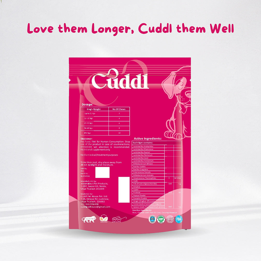 Cuddl 12-Strain Probiotic & Prebiotic Chews for Dogs with Natural Enzymes