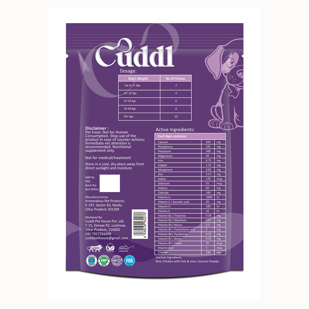 Cuddl 25-in-1 Multivitamin Chews for Dogs with Chicken Feet & Coconut Powder