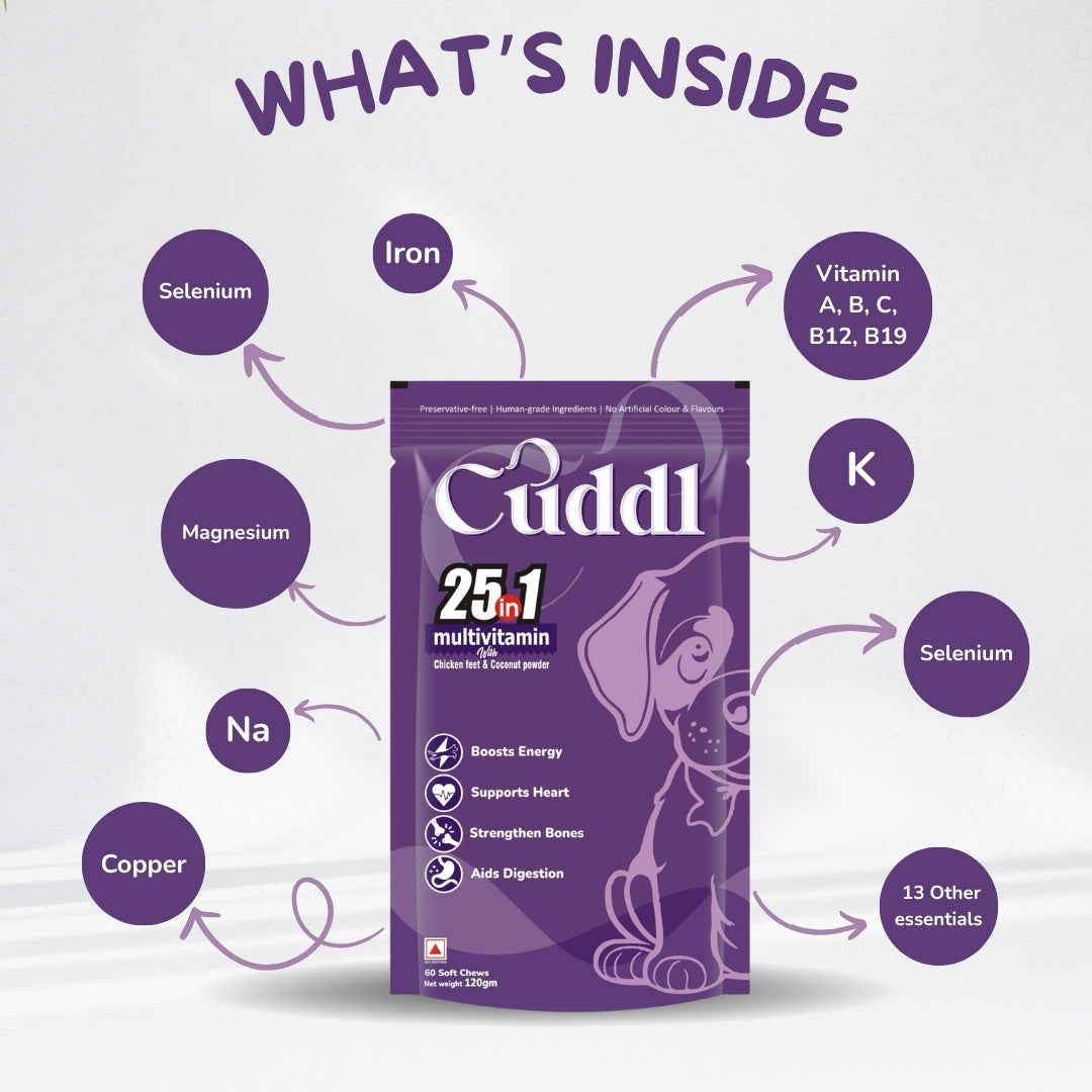Cuddl 25-in-1 Multivitamin Chews for Dogs with Chicken Feet & Coconut Powder