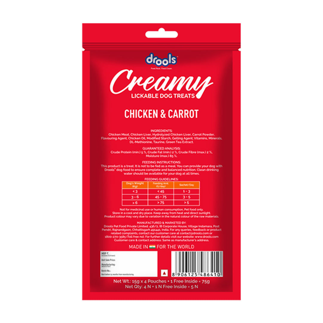 Drools Dog Treats, Creamy Chicken & Carrot 5 Sticks Tasty & Nutritious Snack for All Breeds, (15g x5) ,75g
