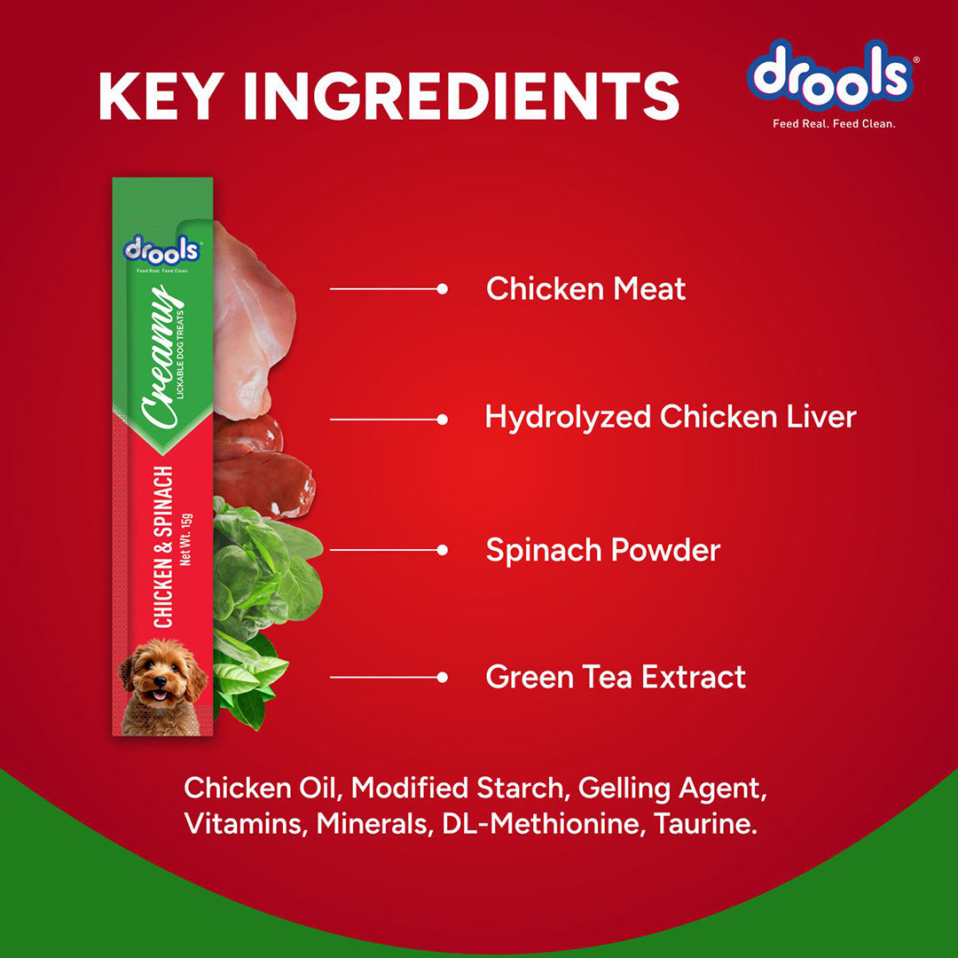 Drools Dog Treats, Creamy Chicken & Spinach 5 Sticks Tasty & Nutritious Snack for All Breeds, (15g x5) ,75g