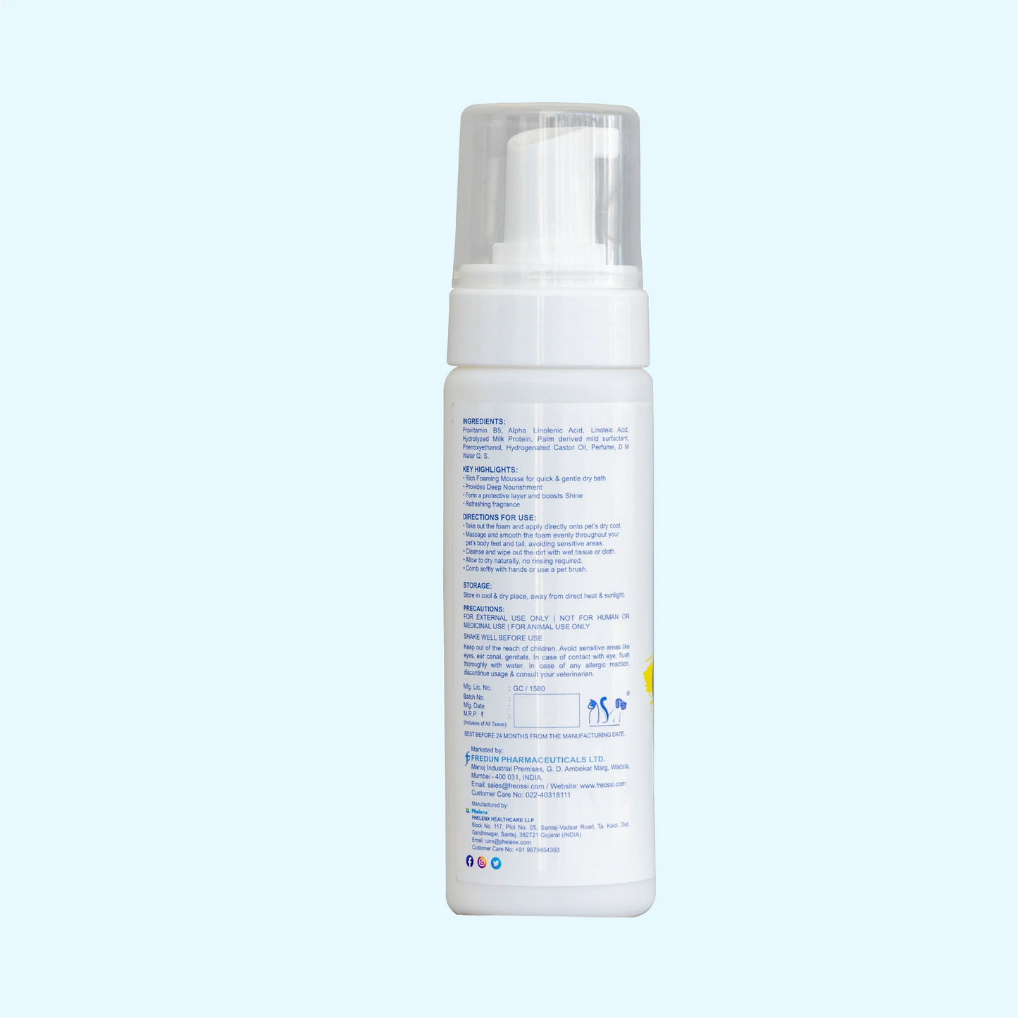 Freossi Dry Bath Mousse - Best Waterless Shampoo for Dogs Cats Puppies & Kittens
