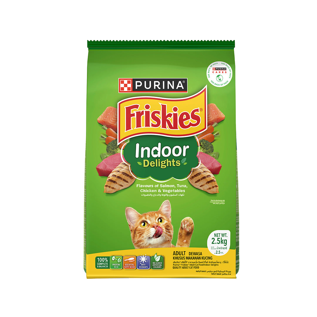 Purina Friskies Indoor Delights Adult Dry Cat Food, 2.5 kg, Contains Salmon, Tuna, Chicken and Vegetables Flavours