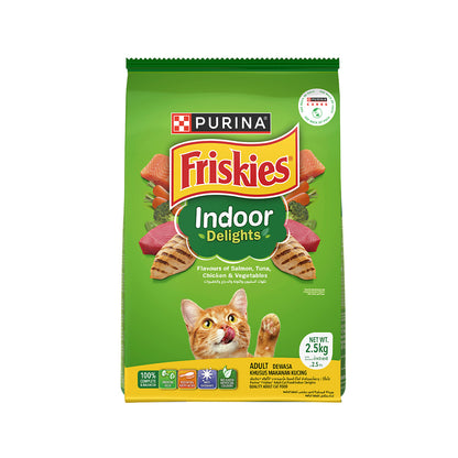 Purina Friskies Indoor Delights Adult Dry Cat Food, 2.5 kg, Contains Salmon, Tuna, Chicken and Vegetables Flavours