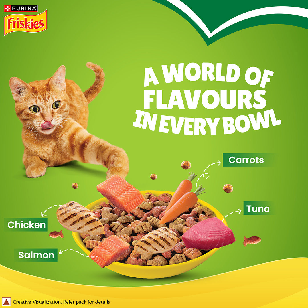 Purina Friskies Indoor Delights Adult Dry Cat Food, 2.5 kg, Contains Salmon, Tuna, Chicken and Vegetables Flavours
