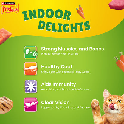 Purina Friskies Indoor Delights Adult Dry Cat Food, 2.5 kg, Contains Salmon, Tuna, Chicken and Vegetables Flavours
