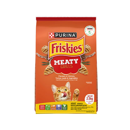 Purina Friskies Meaty Grills Adult Dry Cat Food, 2.5 Kg, Contains Chicken, Turkey, Lamb and Vegetables Flavours