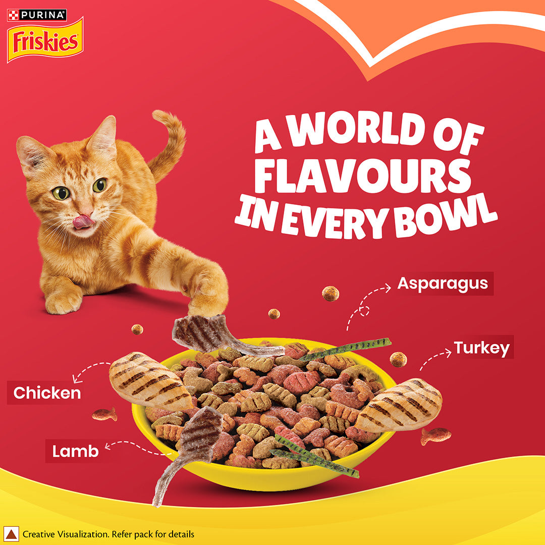 Purina Friskies Meaty Grills Adult Dry Cat Food, 2.5 Kg, Contains Chicken, Turkey, Lamb and Vegetables Flavours