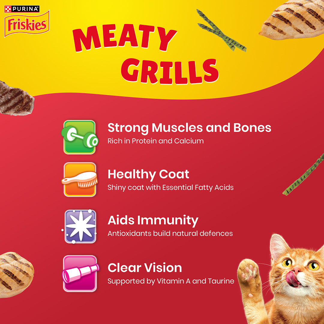 Purina Friskies Meaty Grills Adult Dry Cat Food, 2.5 Kg, Contains Chicken, Turkey, Lamb and Vegetables Flavours