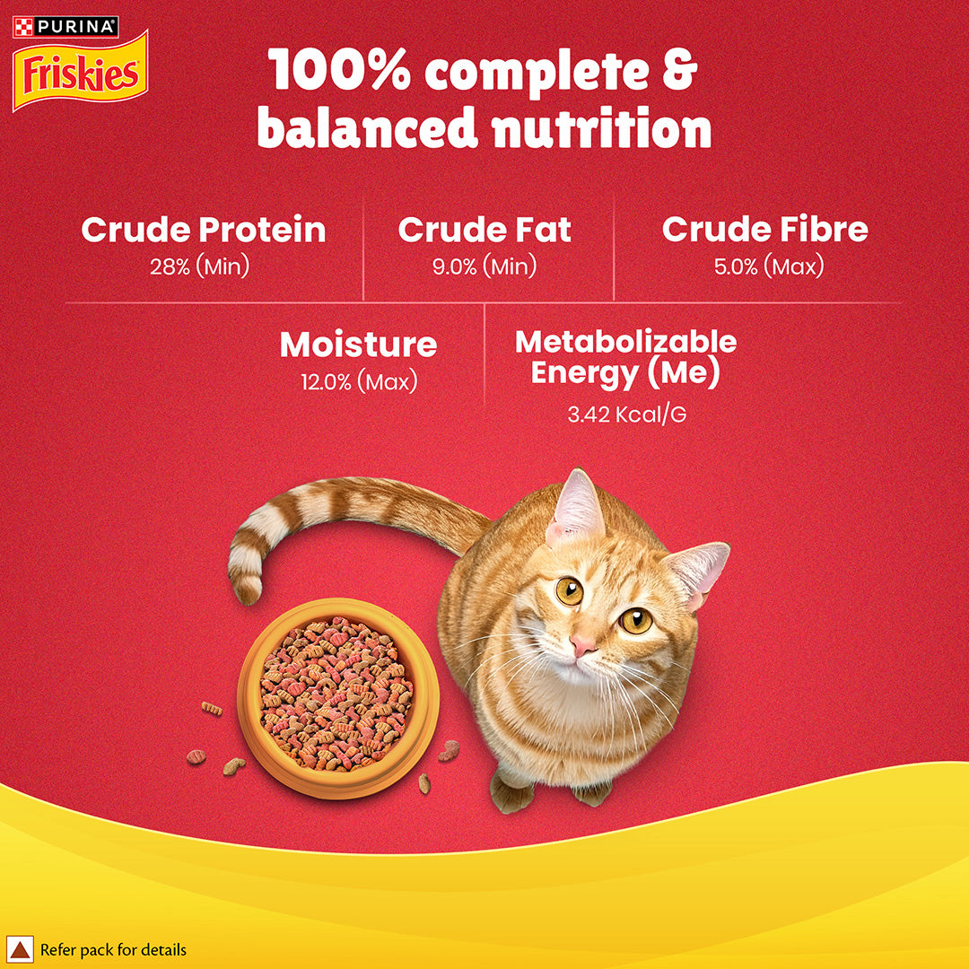 Purina Friskies Meaty Grills Adult Dry Cat Food, 2.5 Kg, Contains Chicken, Turkey, Lamb and Vegetables Flavours