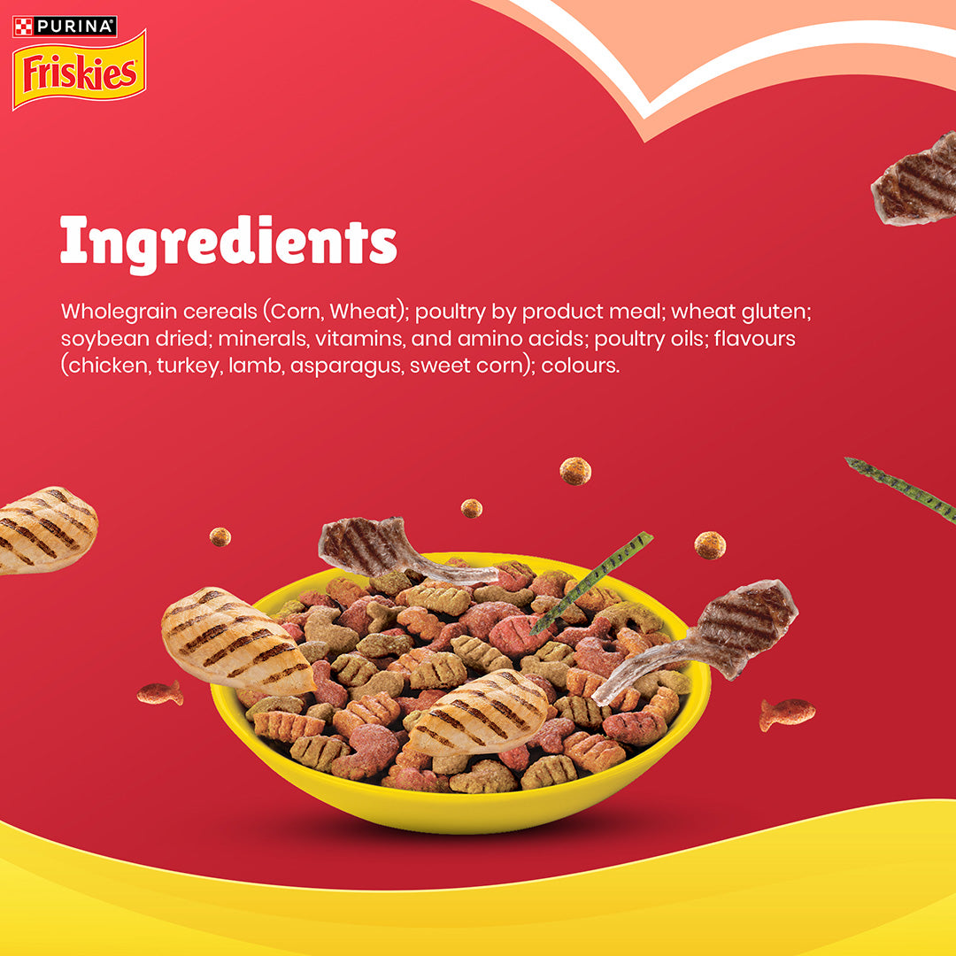 Purina Friskies Meaty Grills Adult Dry Cat Food, 2.5 Kg, Contains Chicken, Turkey, Lamb and Vegetables Flavours