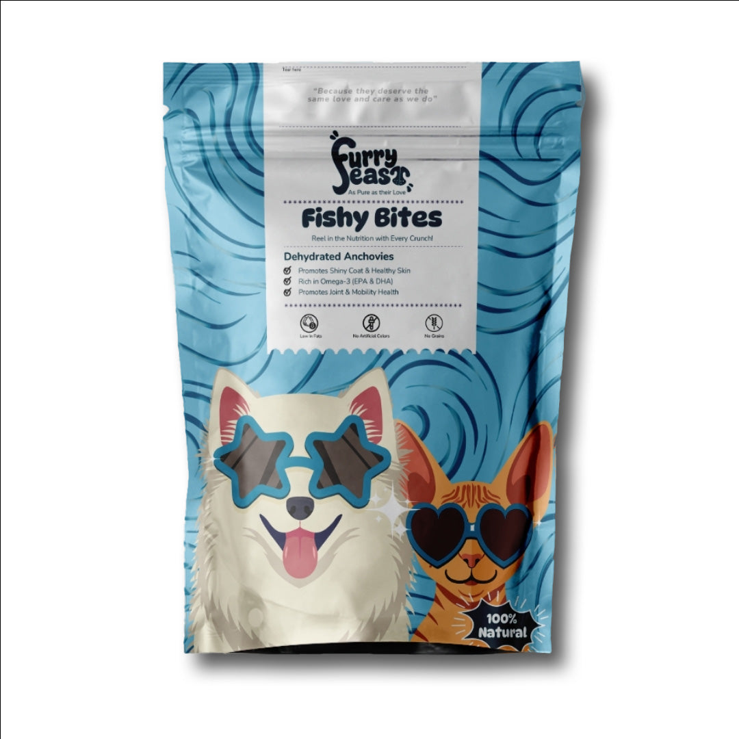 FurryFeast Fishy Bytes | Air-Dried Anchovies Treats for Dogs & Cats