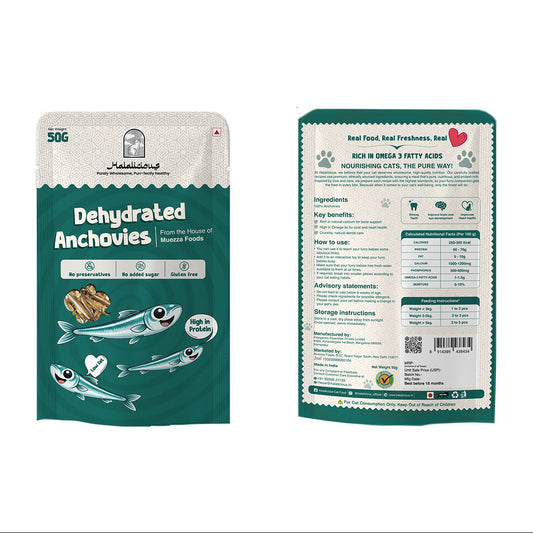 Halalicious Dehydrated Anchovies Treats | Whole Fish Omega-3 Treat | For Cats