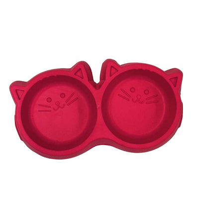 Healing Leaf Cat Shape Dual Bowl |Plastic
