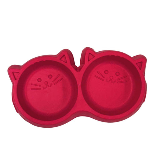 Healing Leaf Cat Shape Dual Bowl |Plastic