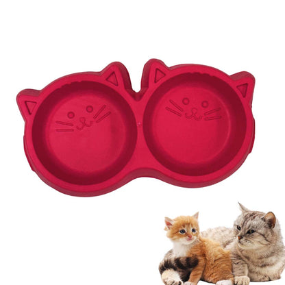 Healing Leaf Cat Shape Dual Bowl |Plastic