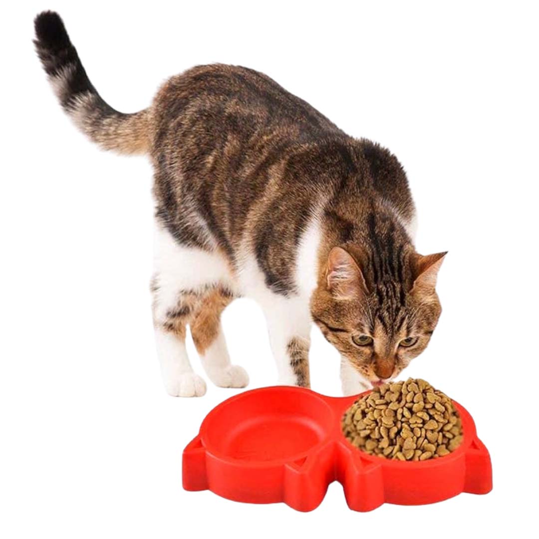 Healing Leaf Cat Shape Dual Bowl |Plastic