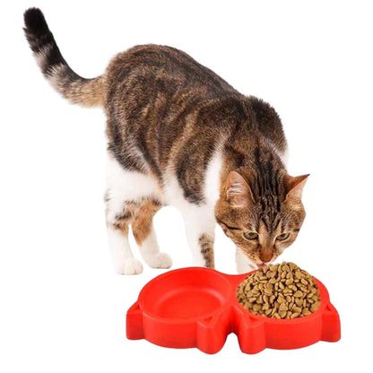 Healing Leaf Cat Shape Dual Bowl |Plastic