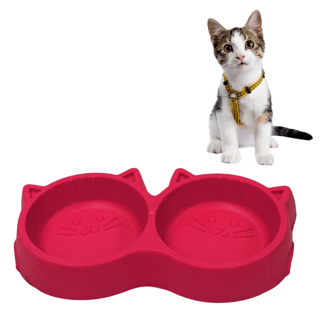 Healing Leaf Cat Shape Dual Bowl |Plastic