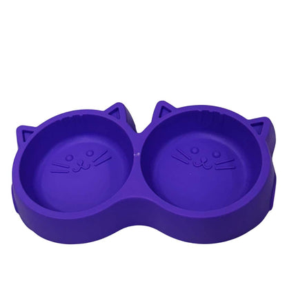 Healing Leaf Cat Shape Dual Bowl |Plastic