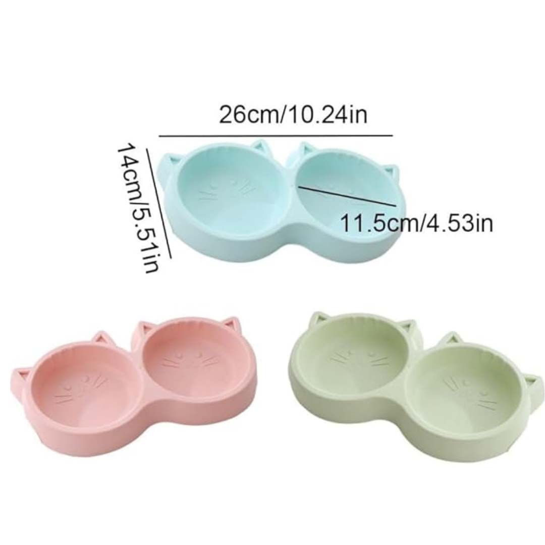 Healing Leaf Cat Shape Dual Bowl |Plastic