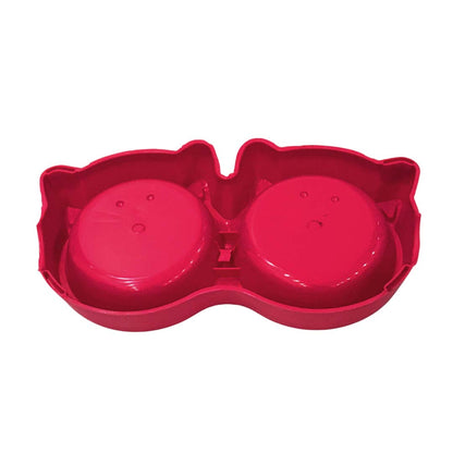 Healing Leaf Cat Shape Dual Bowl |Plastic