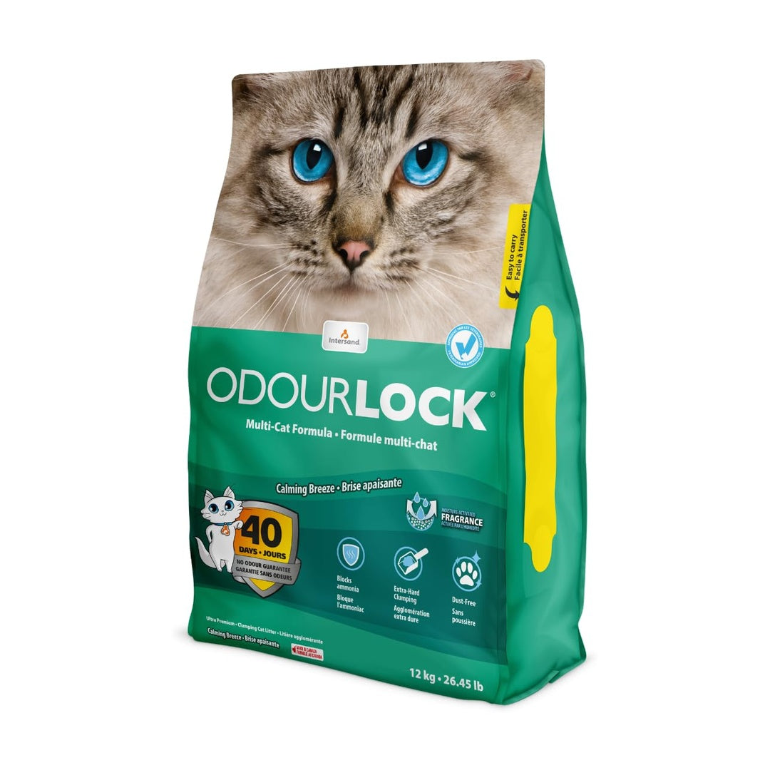 Intersand Odourlock Calming Breeze Cat Litter Moisture Activated Fragrance Block Ammonia Quick Absorption No Tracking  and Dust Free For All Breed 12 Kg