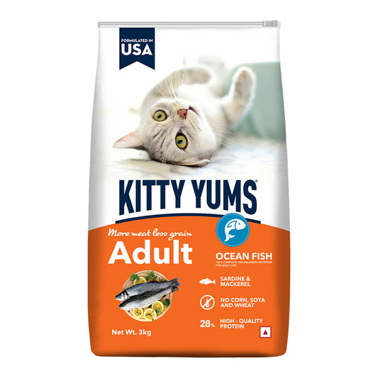 Kitty Yums Adult (+1 Year) Dry Cat Food, Ocean Fish, 3kg