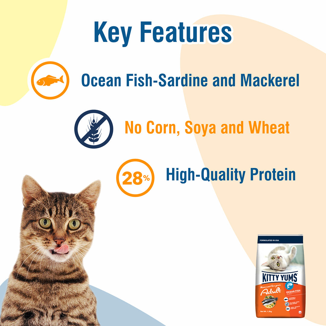 Kitty Yums Adult (+1 Year) Dry Cat Food, Ocean Fish, 3kg