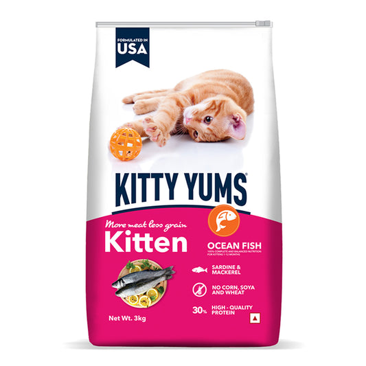 Kitty Yums Kitten(1-12 Months) Dry Cat Food, Ocean Fish, 3kg