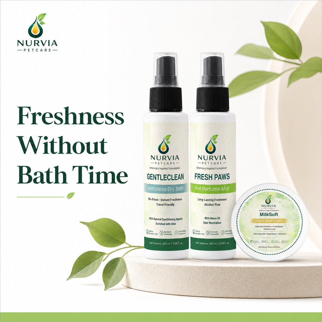 NURVIA Waterless Dog Grooming Kit by Nurvia Petcare | 3-in-1 | 100ml +100 ml + 15gm