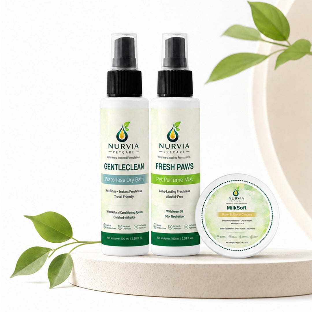 NURVIA Waterless Dog Grooming Kit by Nurvia Petcare | 3-in-1 | 100ml +100 ml + 15gm