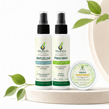 NURVIA Waterless Dog Grooming Kit by Nurvia Petcare | 3-in-1 | 100ml +100 ml + 15gm