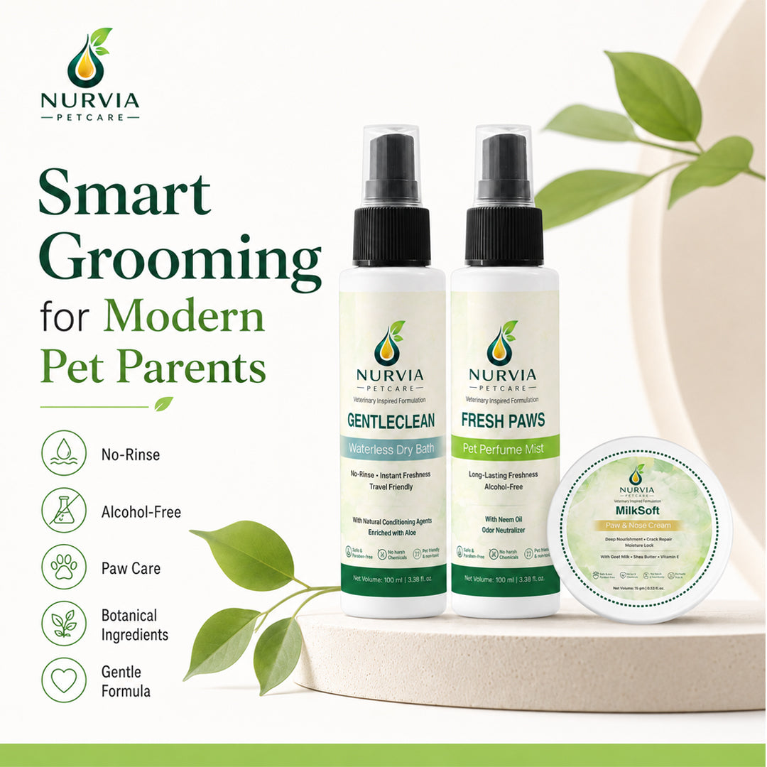 NURVIA Waterless Dog Grooming Kit by Nurvia Petcare | 3-in-1 | 100ml +100 ml + 15gm