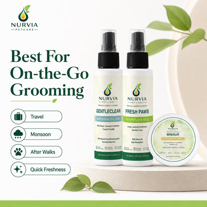 NURVIA Waterless Dog Grooming Kit by Nurvia Petcare | 3-in-1 | 100ml +100 ml + 15gm