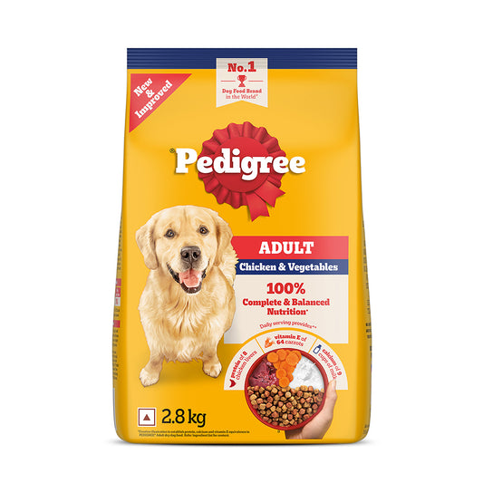 Pedigree Adult Dry Dog Food, Chicken & Vegetables, 2.8 kg, Contains 37 Essential Nutrients, 100% Complete & Balanced Food for Adult Dogs
