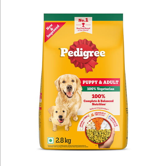 Pedigree Adult & Puppy Dry Dog Food, 100% Vegetarian, 2.8 kg, Contains 37 Essential Nutrients, 100% Complete & Balanced Food for Adult Dogs