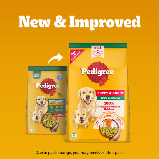 Pedigree Adult & Puppy Dry Dog Food, 100% Vegetarian, 2.8 kg, Contains 37 Essential Nutrients, 100% Complete & Balanced Food for Adult Dogs