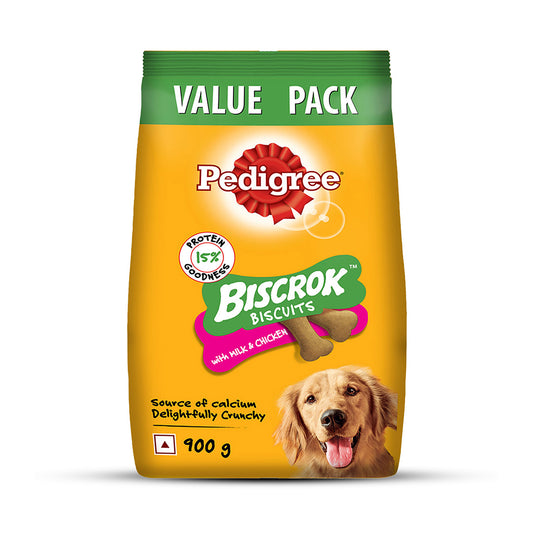 Pedigree Biscrok Biscuits Dog Treat (Above 4 Months), Milk and Chicken Flavor, 900g Pack