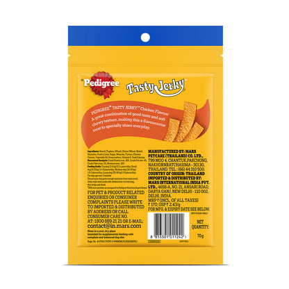 Pedigree Tasty Jerky Dog Treat, Chicken Flavour, 70g Jerky-style Treats for Bonding, Low-fat and High-protein* Dog Treat