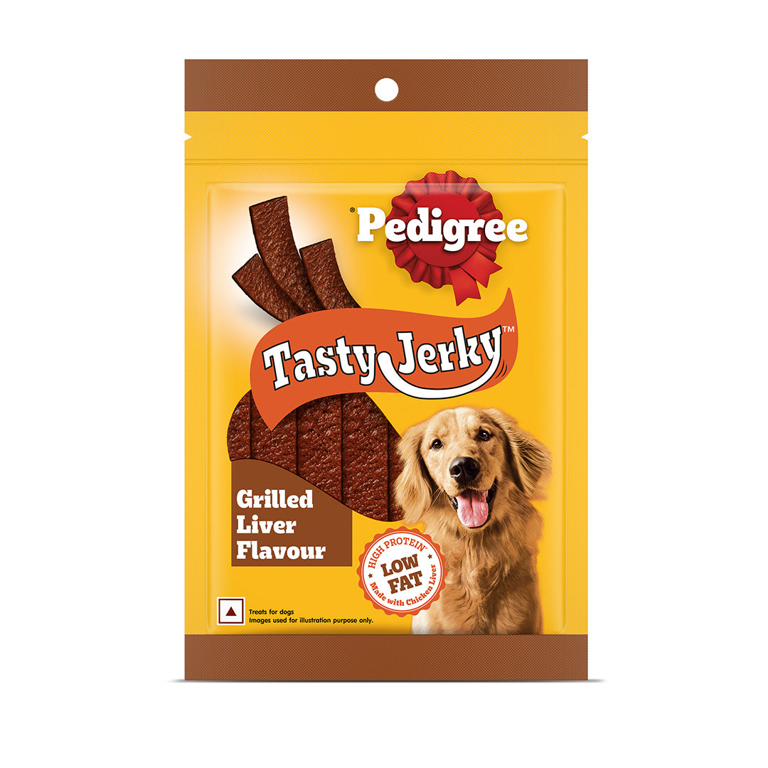 Pedigree Tasty Jerky Dog Treat, Grilled Liver Flavour, 70 g, Jerky-style Treats for Bonding, Low-fat and High-protein* Dog Treats