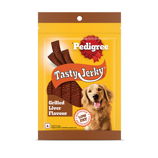 Pedigree Tasty Jerky Dog Treat, Grilled Liver Flavour, 70 g, Jerky-style Treats for Bonding, Low-fat and High-protein* Dog Treats