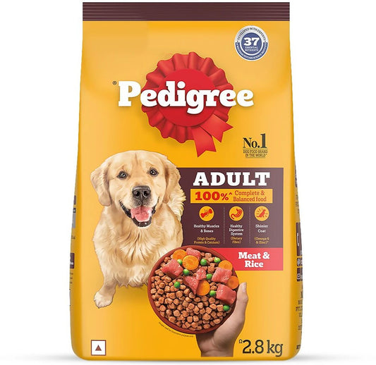 Pedigree Adult Dry Dog Food Food, Meat & Rice, 2.8kg Pack