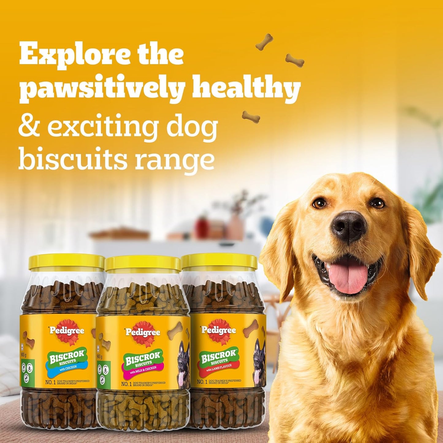 Pedigree Biscrok (Above 4 Months) Dog Biscuits, Chicken Flavour, 900 g, No. 1 Dog Trainer’s Preferred Brand In India