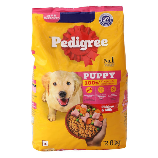 Pedigree Puppy Dry Dog Food, Chicken & Milk, 2.8 kg, Contains 37 Essential Nutrients, 100% Complete & Balanced Food for Puppies