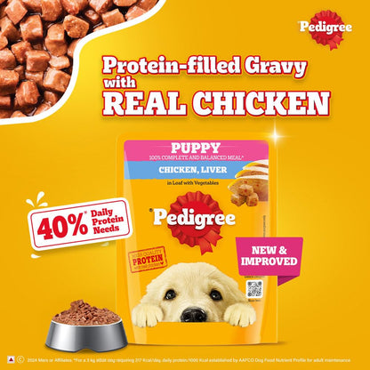 Pedigree Puppy Wet Dog Food, Chicken Liver in Loaf with Vegetables, 70 g, Supports Healthy Immune System, Complete & Balanced Nutrition for Puppies