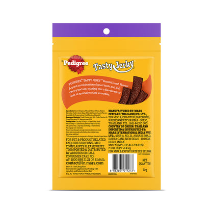 Pedigree Tasty Jerky Dog Treat, Roasted Lamb Flavour, 70 g, Jerky-style Treats for Bonding, Low-fat and High-protein* Dog Treats