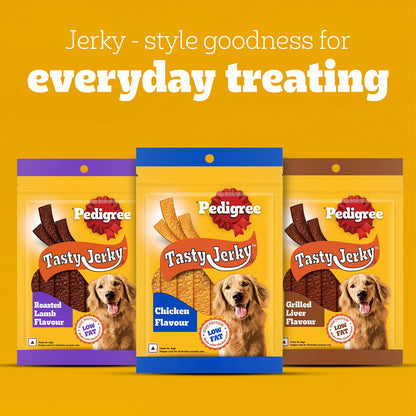 Pedigree Tasty Jerky Dog Treat, Roasted Lamb Flavour, 70 g, Jerky-style Treats for Bonding, Low-fat and High-protein* Dog Treats