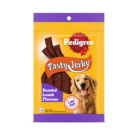 Pedigree Tasty Jerky Dog Treat, Roasted Lamb Flavour, 70 g, Jerky-style Treats for Bonding, Low-fat and High-protein* Dog Treats